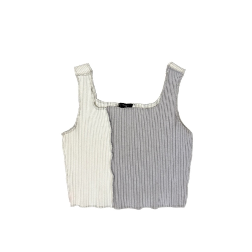 Papermoon Gray and Cream Ribbed Tank Top Two-Tone Small